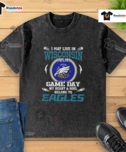 Philadelphia Eagles washed t-shirt showcasing team pride for game day, perfect for fans living in Wisconsin.
