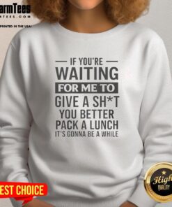 Funny sweatshirt with 'If you're waiting for me to care, pack a lunch' graphic, perfect for casual wear.
