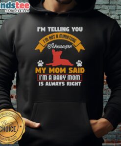 Adorable baby in a hoodie with the phrase I'm Not A Miniature Schnauzer showcasing playful pet humor and style.