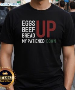 Awesome Inflation Frustration T-Shirt featuring humorous design about eggs, beef, and bread impacting patience.