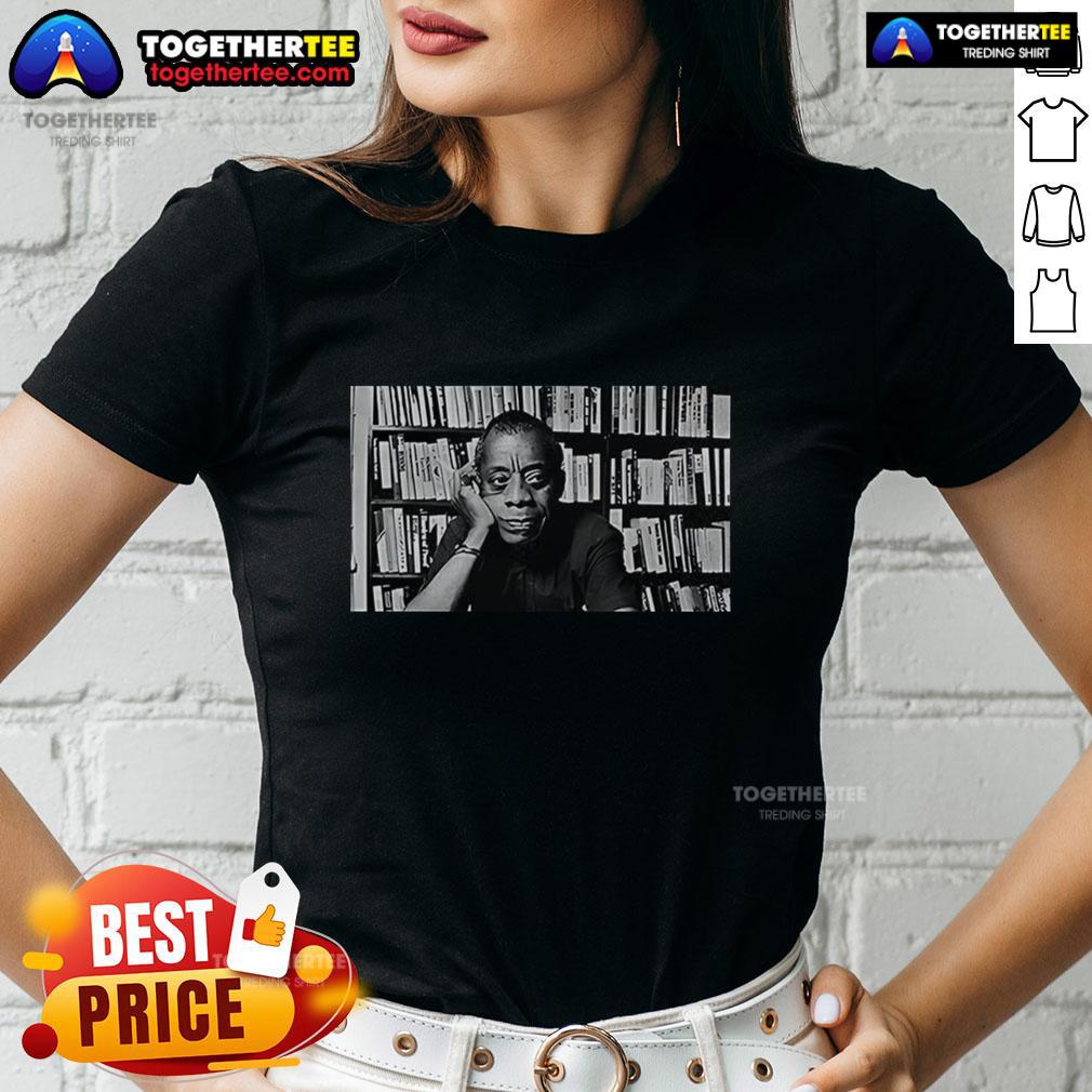 Awesome James Baldwin Saint Paul De Vence 1970 Ladies Tee Alt Text: Awesome James Baldwin in Saint Paul de Vence 1970, featured on a stylish ladies tee shirt design.