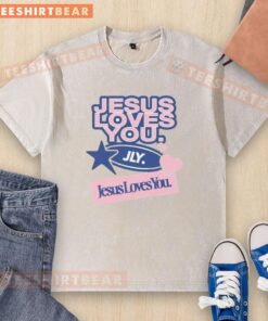 Awesome Jesus Loves You Overbranded Washed T-Shirt in soft cotton, perfect for casual wear and spreading positivity.