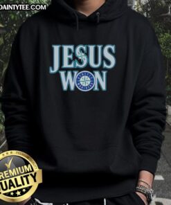 Awesome Jesus Won Seattle Mariners baseball logo hoodie featuring vibrant graphics and comfortable design.
