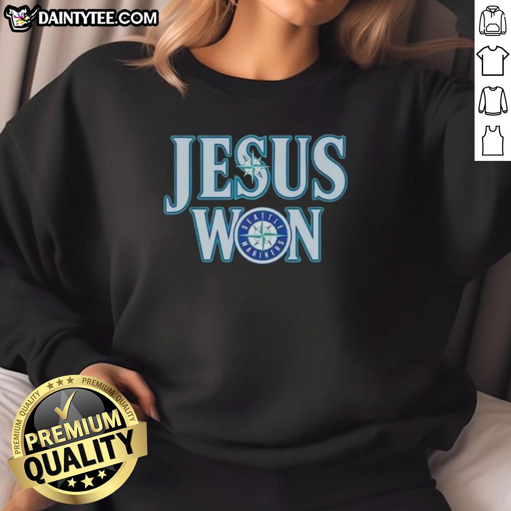 awesome-jesus-won-seattle-mariners-baseball-logo-sweatshirt Alt Text: Awesome Jesus Won Seattle Mariners baseball logo sweatshirt in vibrant colors, perfect for fans and casual wear.