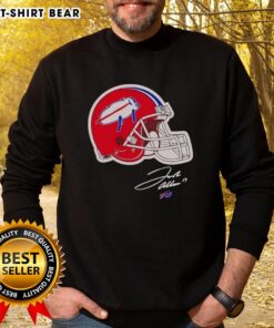 Awesome Josh Allen Buffalo Bills helmet signature sweatshirt showcasing team spirit and fan style.