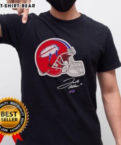 Awesome Josh Allen Buffalo Bills Helmet Signature T-Shirt featuring a bold design of Josh Allen and the Bills logo.