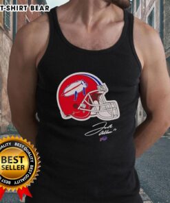 Alt Text: Josh Allen Buffalo Bills helmet signature tank top showcasing team pride and athlete tribute in vibrant colors.