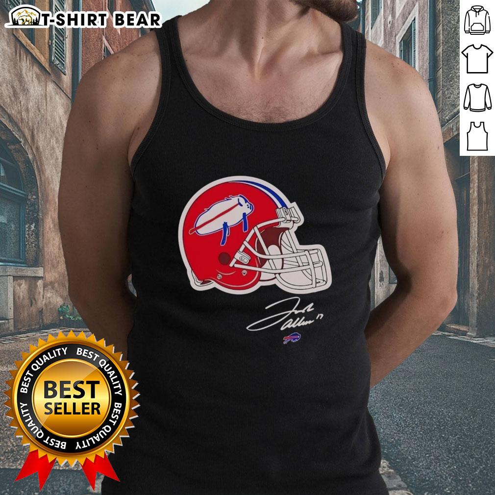 Awesome Josh Allen Buffalo Bills Helmet Signature Tank Top Alt Text: Josh Allen Buffalo Bills helmet signature tank top showcasing team pride and athlete tribute in vibrant colors.