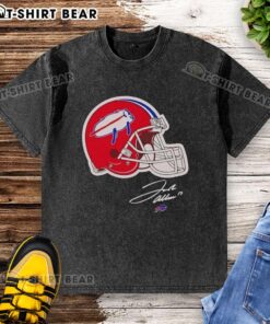 Awesome Josh Allen Buffalo Bills helmet signature washed t-shirt featuring bold graphics and a comfortable fit.