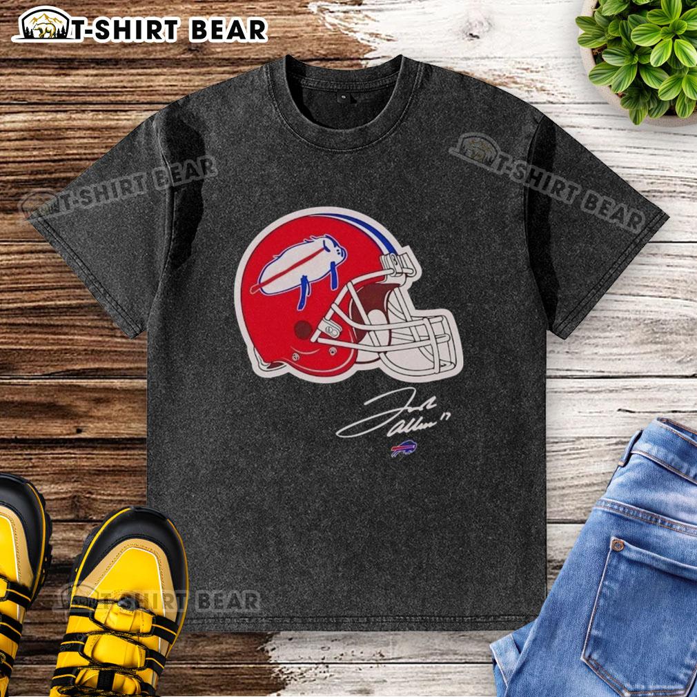 Awesome Josh Allen Buffalo Bills Helmet Signature Washed T Shirt Awesome Josh Allen Buffalo Bills helmet signature washed t-shirt featuring bold graphics and a comfortable fit.