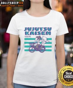 Alt Text: Awesome Jujutsu Kaisen Satoru Gojo and Suguru Geto graphic on a stylish ladies tee, perfect for anime fans.