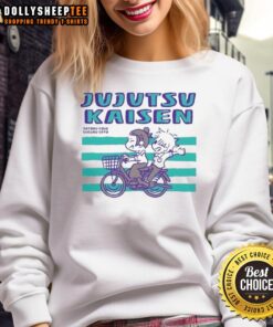 Awesome Jujutsu Kaisen Satoru Gojo and Suguru Geto anime sweatshirt design featuring vibrant colors and dynamic characters.