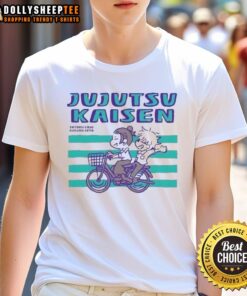 Awesome Jujutsu Kaisen Satoru Gojo and Suguru Geto anime t-shirt featuring vibrant designs of popular characters.
