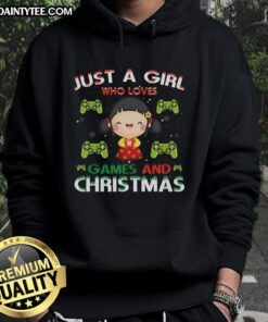 Alt Text: Awesome Just A Girl Who Loves Games And Christmas Hoodie featuring festive graphics and a cozy design.