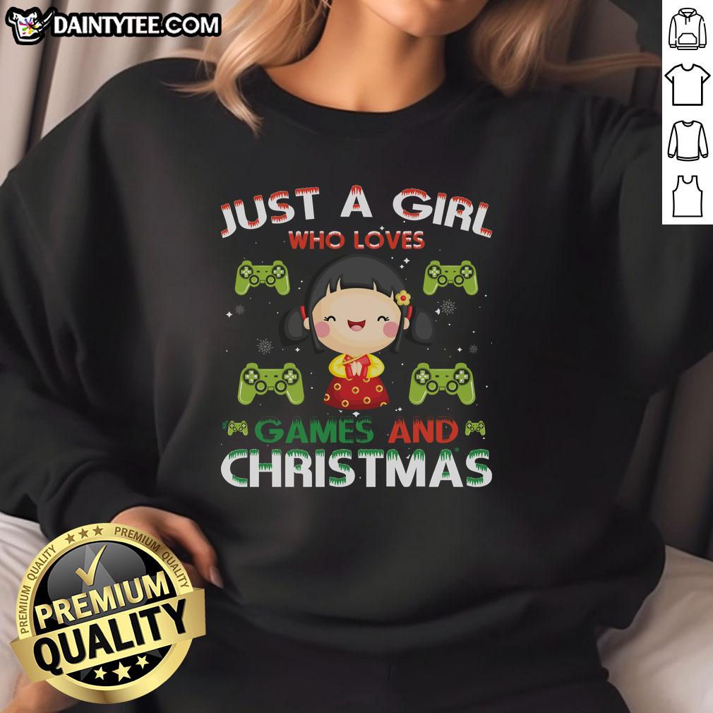 awesome-just-a-girl-who-loves-games-and-christmas-sweatshirt Awesome Just A Girl Who Loves Games And Christmas Sweatshirt featuring festive graphics and cozy design.