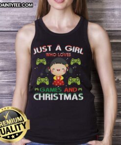 Alt Text: Awesome tank top for girls who love games and Christmas, featuring festive design and playful graphics.