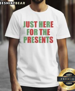 Alt Text: Awesome Just Here For The Present Meme T-Shirt featuring a humorous graphic design for casual wear.