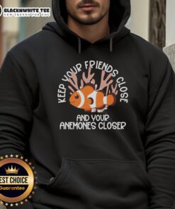 Awesome 'Keep Your Friends Close and Your Anemones Closer' hoodie featuring vibrant colors and a unique ocean-themed design.