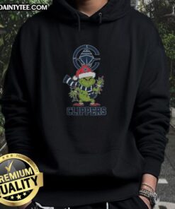 LA Clippers Christmas Grinch Santa Hat hoodie for 2025 holiday season, perfect festive apparel for fans.