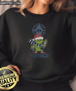 LA Clippers Christmas Grinch Santa Hat sweatshirt for holiday 2025, perfect for fans celebrating the season.