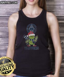 LA Clippers Christmas Grinch Santa Hat tank top for the holiday season 2025, perfect for festive basketball fans.