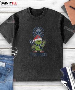 LA Clippers Christmas Grinch Santa hat design on a washed t-shirt for the holiday season 2025.