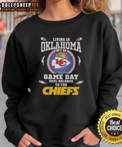 Cozy sweatshirt featuring 'Game Day Soul' design for Kansas City Chiefs fans in Oklahoma. Perfect for football season.