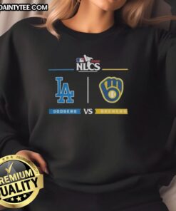 Awesome Los Angeles Dodgers vs Milwaukee Brewers 2025 NLCS baseball playoffs sweatshirt featuring team logos and vibrant colors.