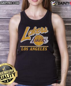 Vintage Los Angeles Lakers fly-by tank top featuring iconic team colors and logo, perfect for fans and casual wear.