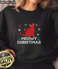 Festive Awesome Meowy Christmas Sweatshirt featuring a playful cat design, perfect for holiday celebrations and cozy wear.