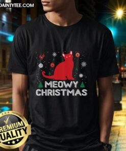 Awesome Meowy Christmas T-Shirt featuring a festive cat design, perfect for holiday celebrations and cat lovers.