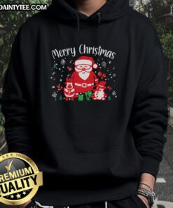 Awesome Merry Christmas hoodie featuring a festive Santa and snowman design, perfect for holiday celebrations.