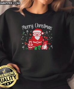 Alt Text: Awesome Merry Christmas Santa Snowman Sweatshirt featuring festive designs and cozy fabric for holiday cheer.