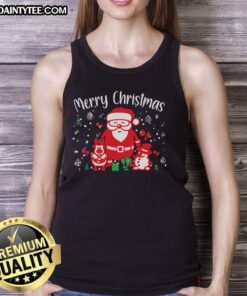 Awesome Merry Christmas Santa Snowman Tank Top featuring festive graphics and vibrant colors for holiday celebrations.