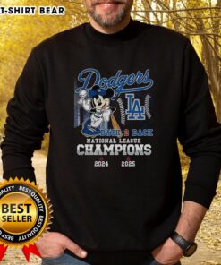 Alt Text: Awesome Mickey Mouse X Los Angeles Dodgers 2025 Back-to-Back National League Champions sweatshirt design.