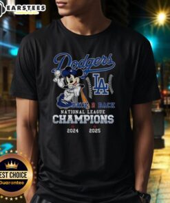 Awesome Mickey Mouse X Los Angeles Dodgers National League Champions Back To Back 2024 2025 T-Shirt featuring vibrant graphics.