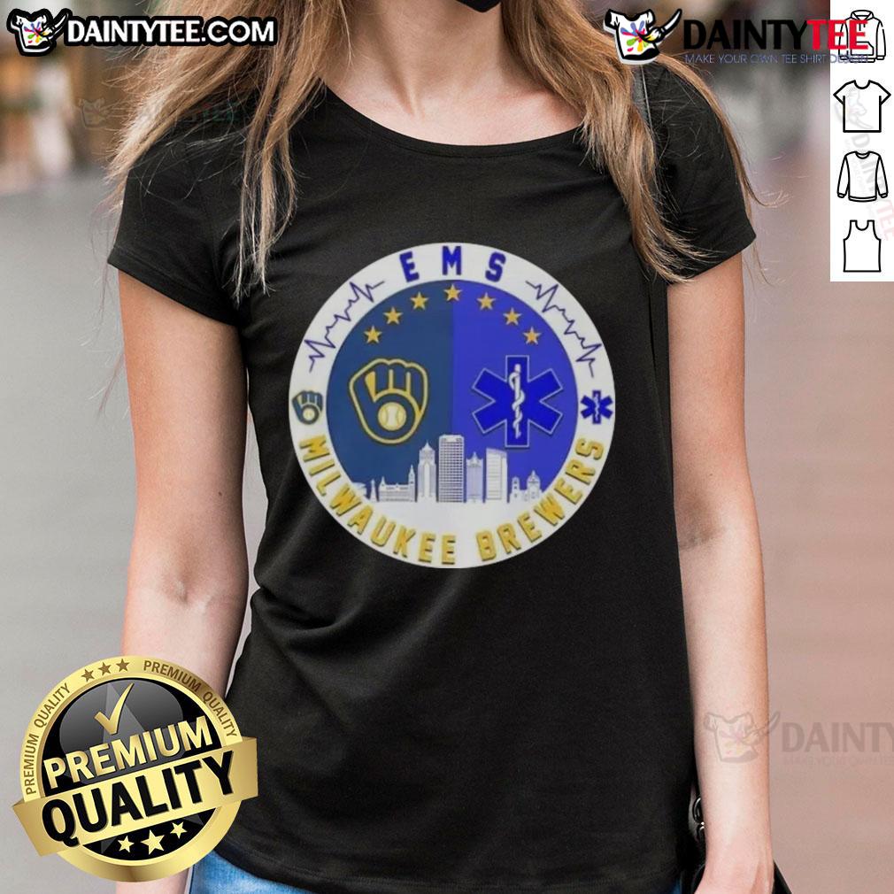 Awesome Milwaukee Brewers Heartbeat Ems City Skyline Ladies Tee