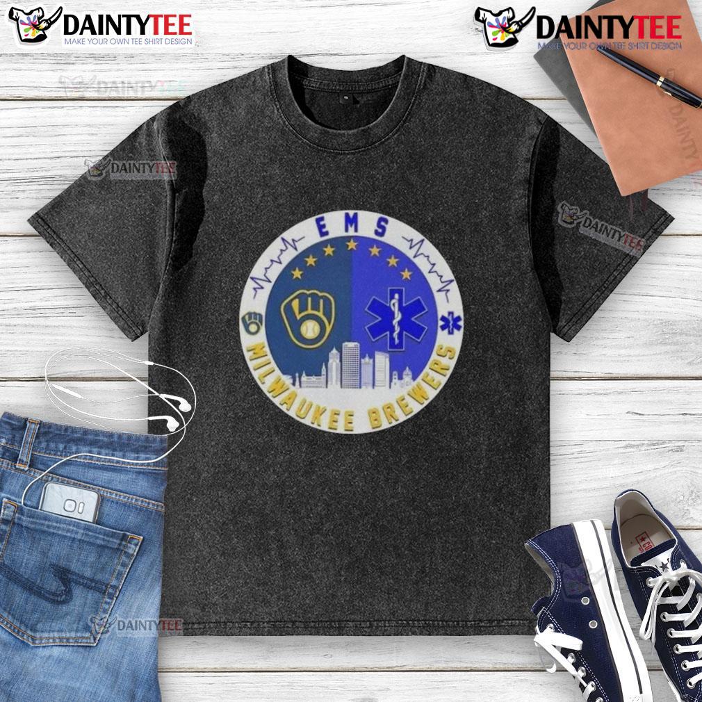 Awesome Milwaukee Brewers Heartbeat Ems City Skyline Washed T Shirt