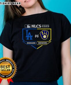 Awesome Milwaukee Brewers vs Los Angeles Dodgers 2025 NLCS matchup ladies tee featuring team logos and vibrant colors.
