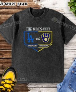 Awesome Milwaukee Brewers vs Los Angeles Dodgers 2025 NLCS Matchup Washed T-Shirt showcasing team logos and vibrant colors.