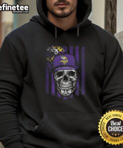 Alt Text: Minnesota Vikings NFL hoodie featuring a skull design with the American flag, perfect for football lovers.