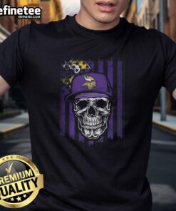 Awesome Minnesota Vikings NFL Skull American Flag T-Shirt for football lovers, showcasing team spirit and style.
