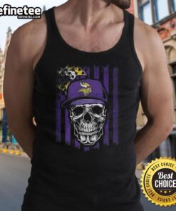 Awesome Minnesota Vikings NFL skull tank top featuring American flag design, perfect for football lovers.