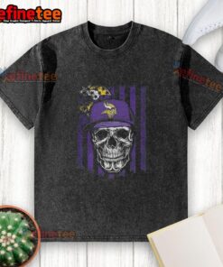 Awesome Minnesota Vikings NFL skull American flag washed t-shirt for football lovers, showcasing team spirit and style.