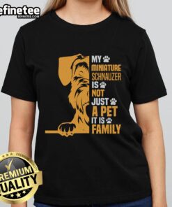 Awesome ladies tee featuring a Miniature Schnauzer: 'Not just a pet, it's family' design for dog lovers.