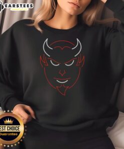 Alt Text: Awesome neon devil design on a New Jersey Devils sweatshirt, perfect for fans and stylish winter wear.