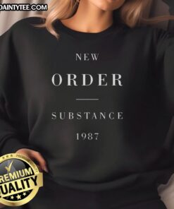 Awesome New Order Substance 1987 sweatshirt featuring iconic album artwork in vibrant colors.