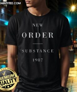 Awesome New Order Substance 1987 T-Shirt featuring iconic album artwork in vibrant colors, perfect for music fans.