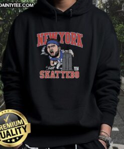 Awesome New York Giants Cam Skattebo Homage hoodie featuring a vibrant royal caricature design for fans.