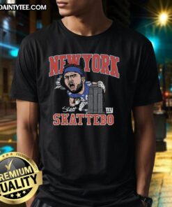 Awesome New York Giants Cam Skattebo Homage Royal Caricature T-Shirt featuring a vibrant caricature design.